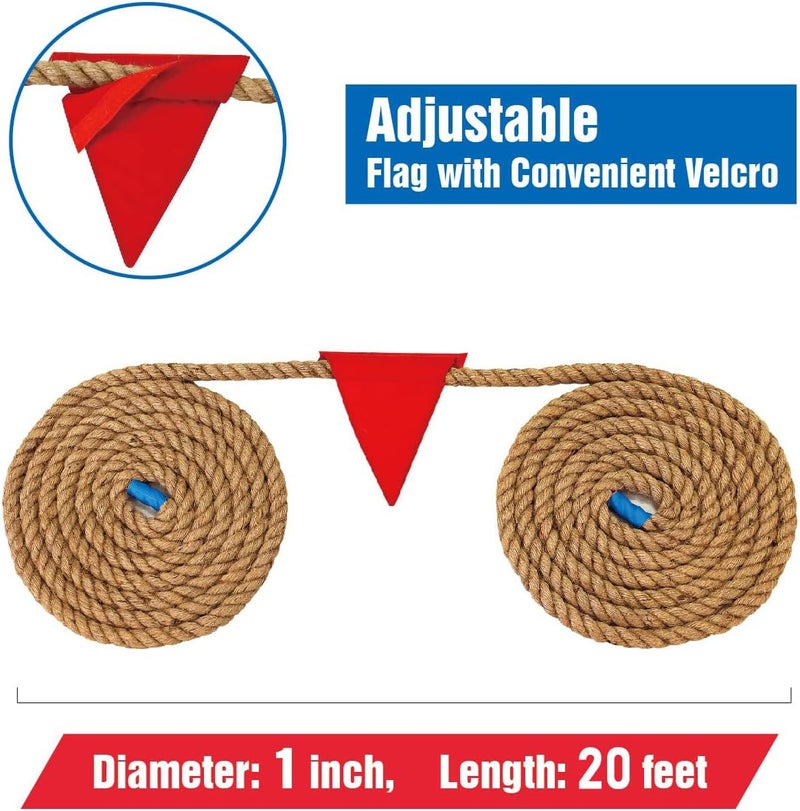 GOTHINK Tug of War Rope with Flag for Kids and Adults - Soft Natural Jute Fiber Rope for Field Day Team Building Party Game Camping Backyard Outdoor Games 20ft Long,Brown - Image 3